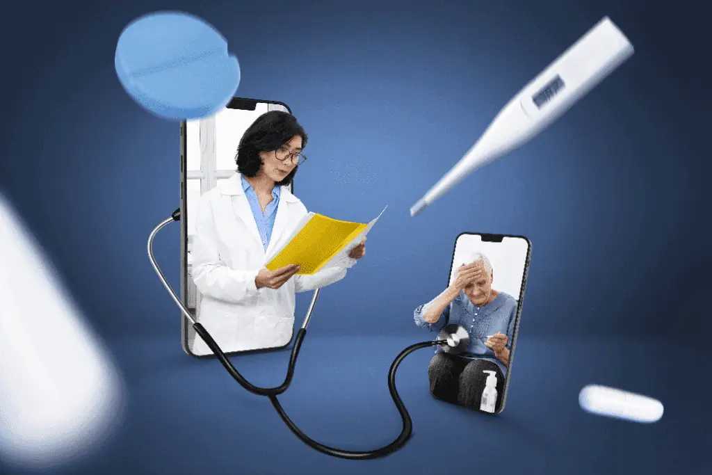 The image features a medical professional in Athens, GA seated at a desk, reviewing a yellow document of a patient.